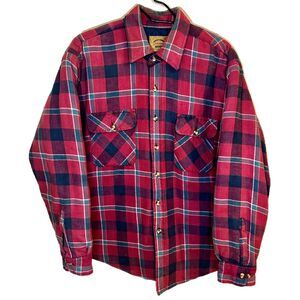 Vtg. St. John's Bay Heavyweight Red Plaid Shacket Men's Lg Quilted Puffed Liner